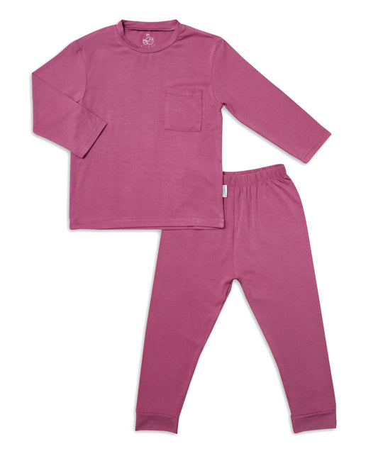 Kids Long-sleeve Pyjamas Set (Solid Colour - Burgundy Wine) - TENCEL™ Modal