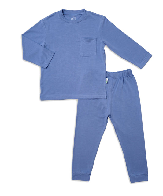 Kids Long-sleeve Pyjamas Set (Solid Colour - Slate Blue) - TENCEL™ Modal