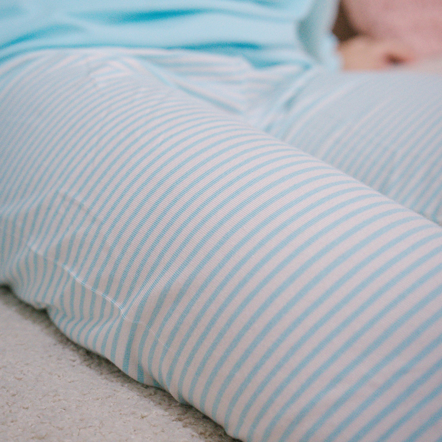 Long Sleeve Bamboo Pyjamas Set (Plain Top / Turquoise Stripes Pants)