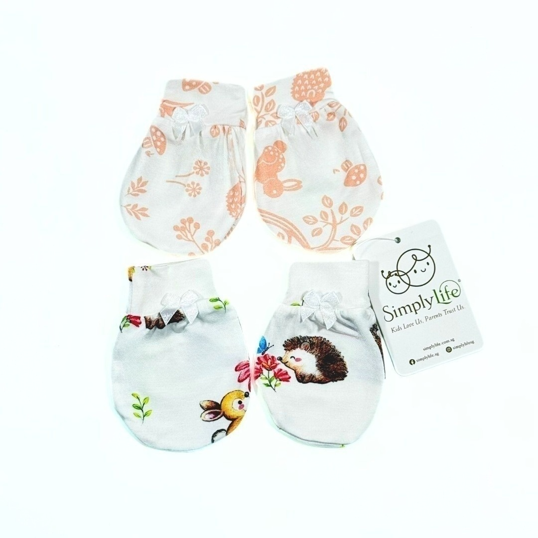 Vintage Forest Pink and Woodlands Baby Mittens (2 Pairs)