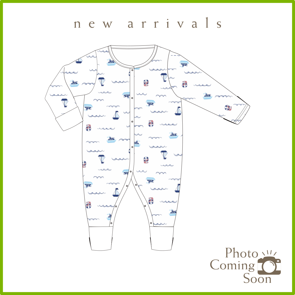 Sailing - Long-sleeved Button Sleepsuit with Folded Mittens & Footie