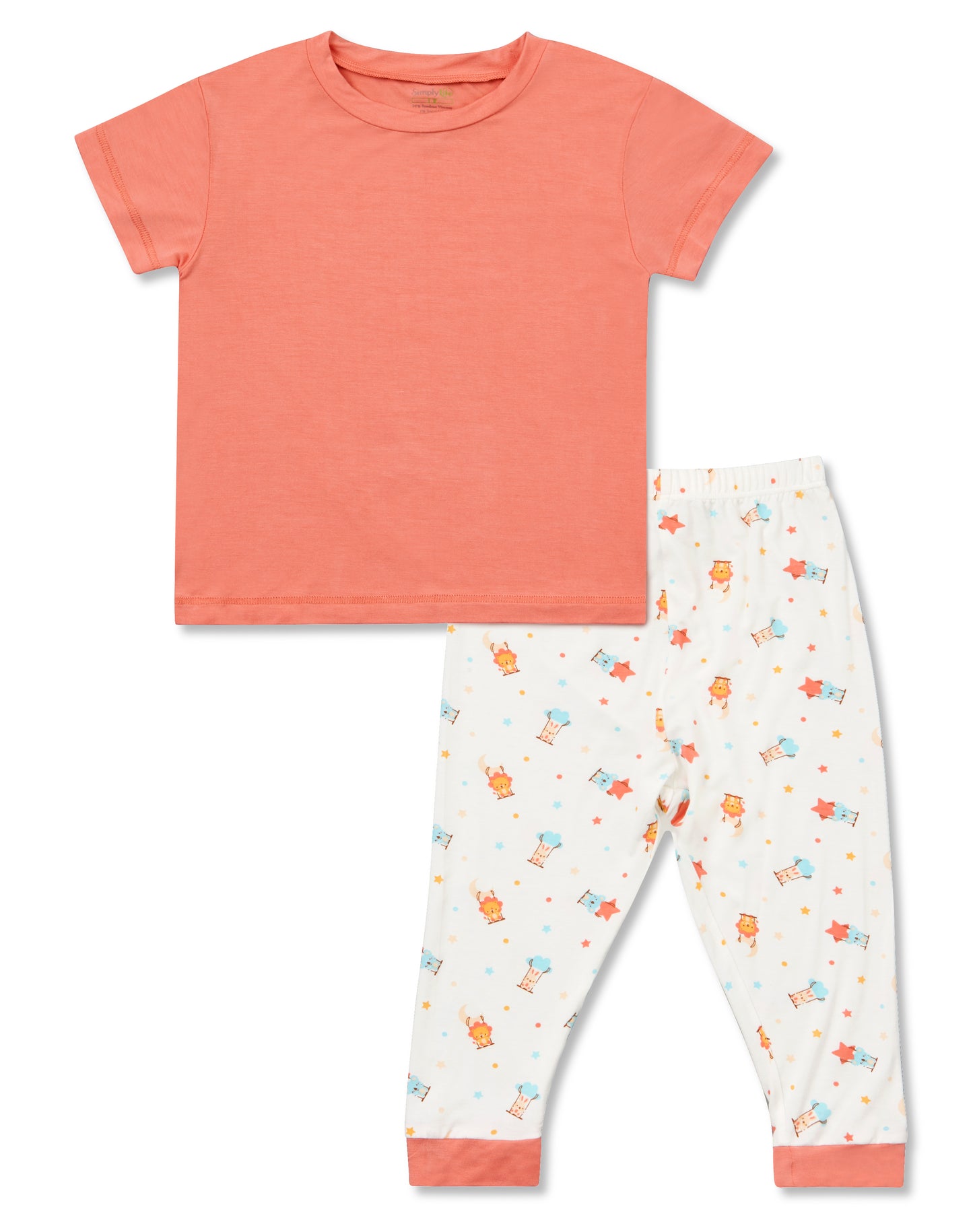 Short Sleeve Bamboo Pyjamas Set (Coral top / Swings bottom)