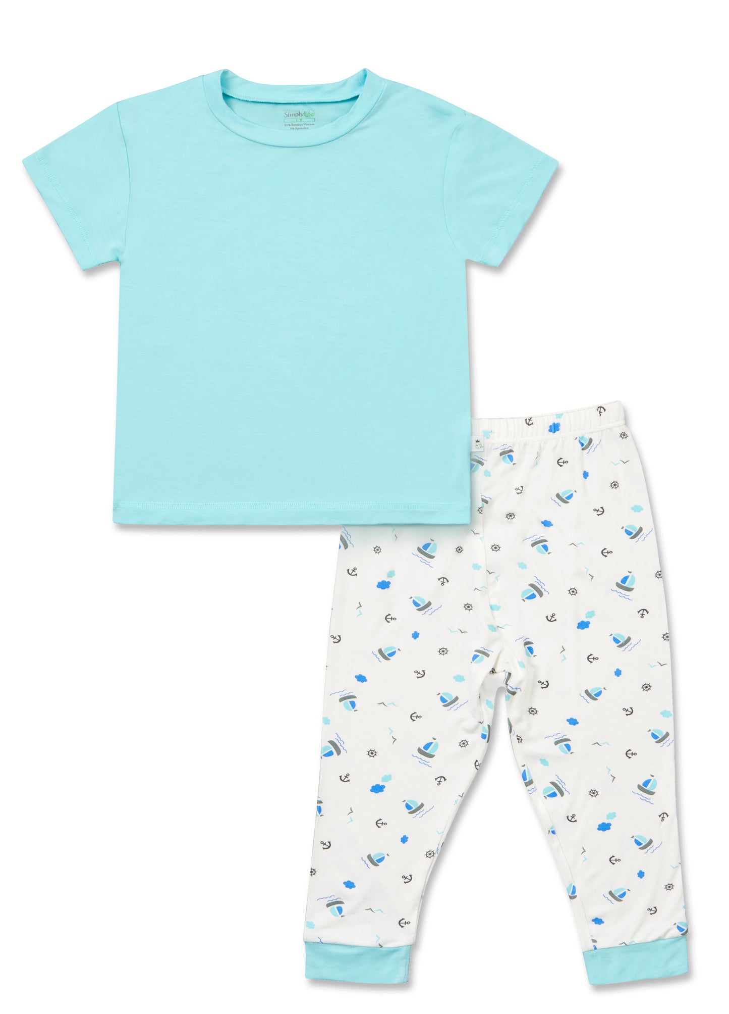 Short Sleeve Bamboo Pyjamas Set (Turquioise top / Adventures bottom)
