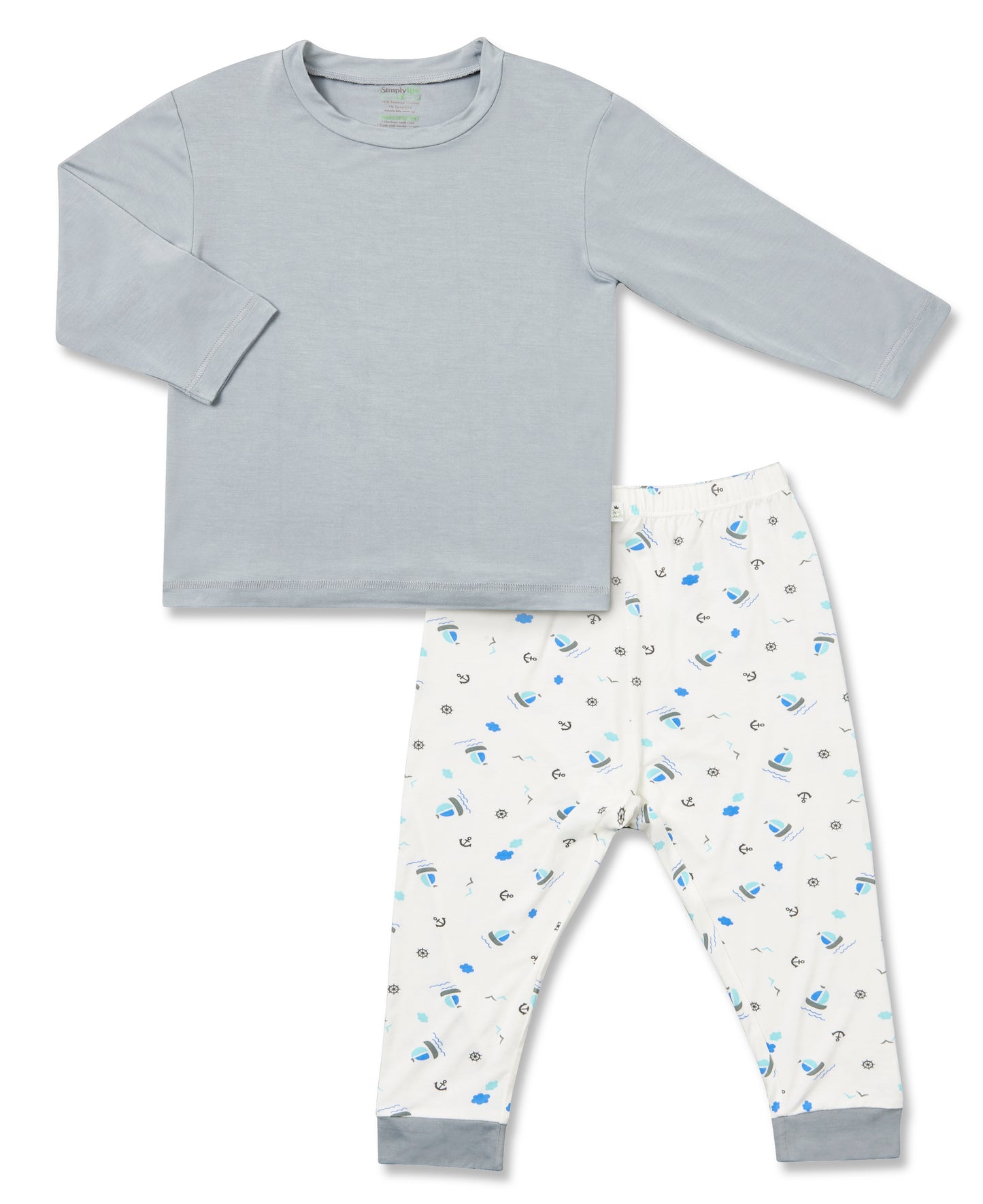 Long Sleeve Bamboo Pyjamas Set (Plain Grey Top / Adventures Pants)