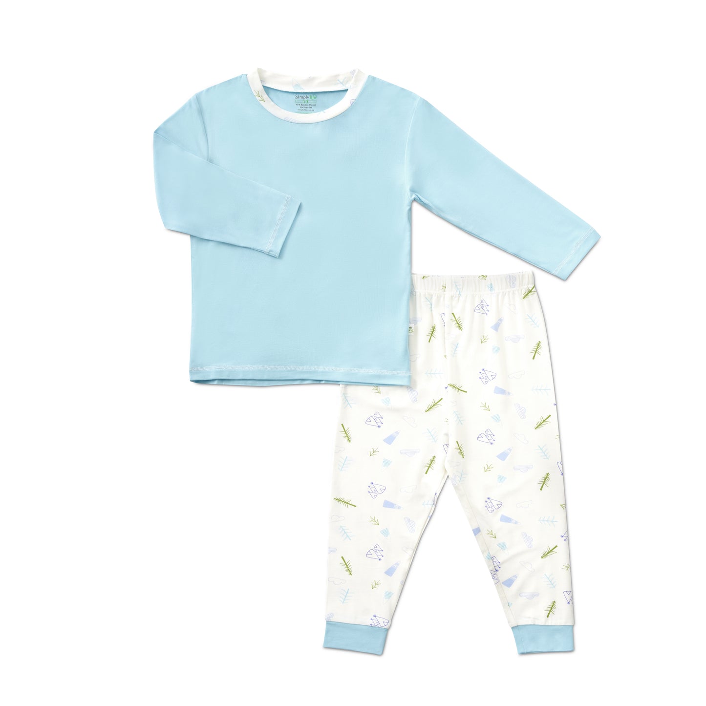 Long Sleeve Bamboo Pyjamas Set (Plain Top / Mountains Pants)