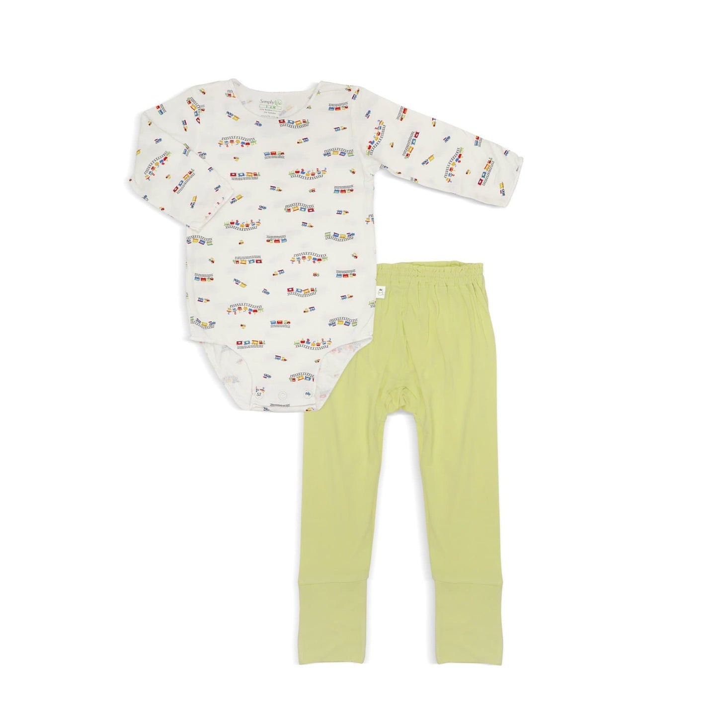 ABC Train - Long-sleeved Stretchy Romper with Folded Footie Pants by simplylifebaby