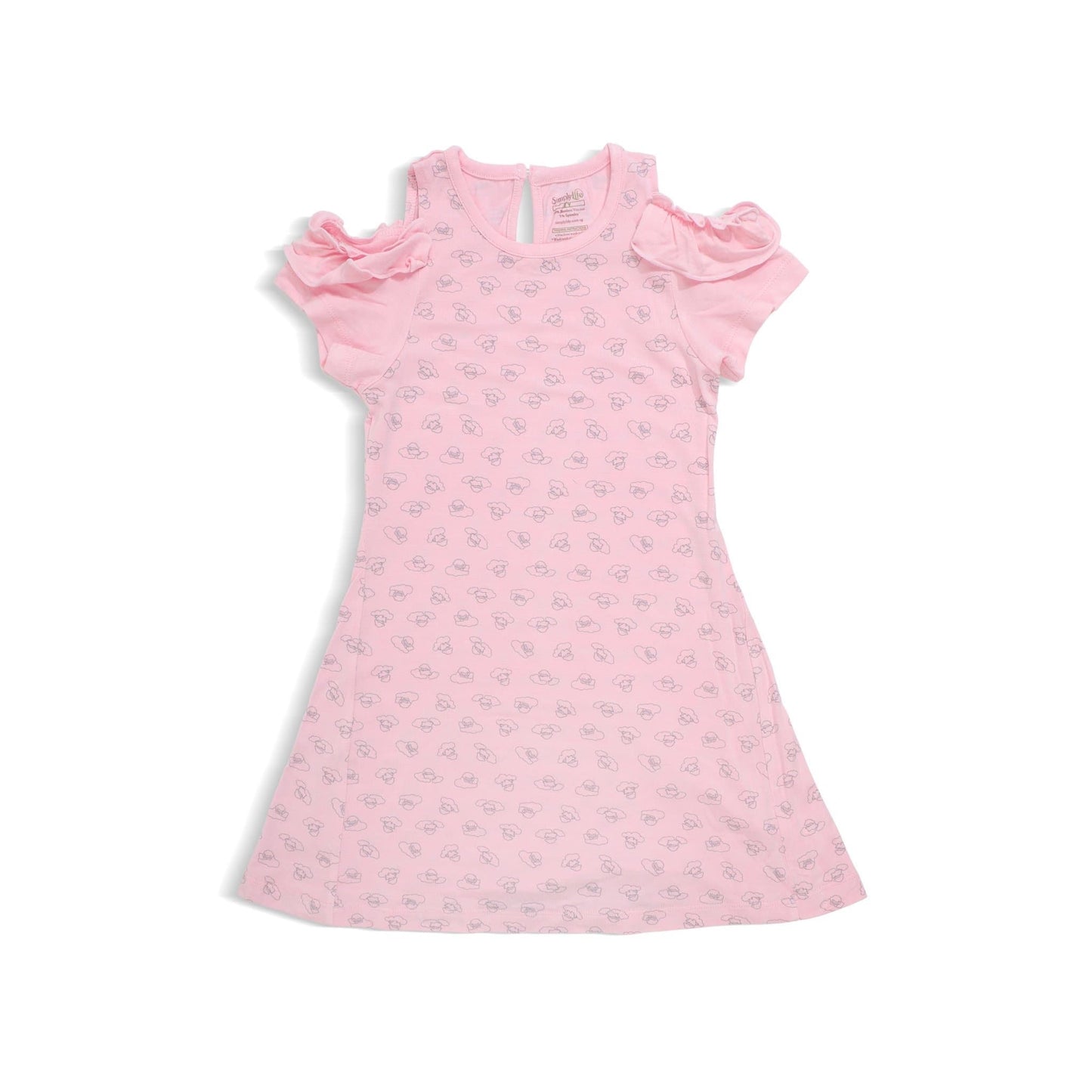 Adorable Lamb - Girls' Round Neck Off-shoulder Dress by simplylifebaby