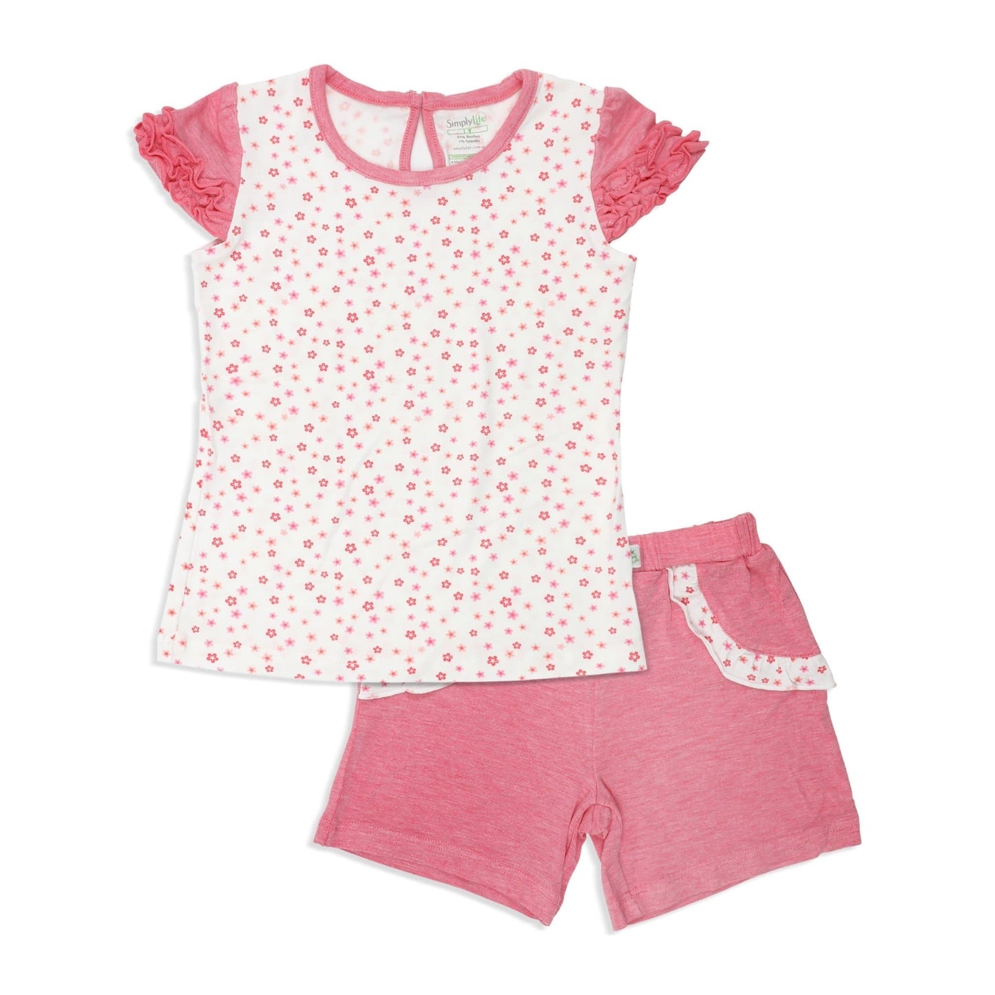 Floral - Short-sleeved Tee with Ruffles & Shorts with Frills (mocked pocket) Kids Set - Simply Life