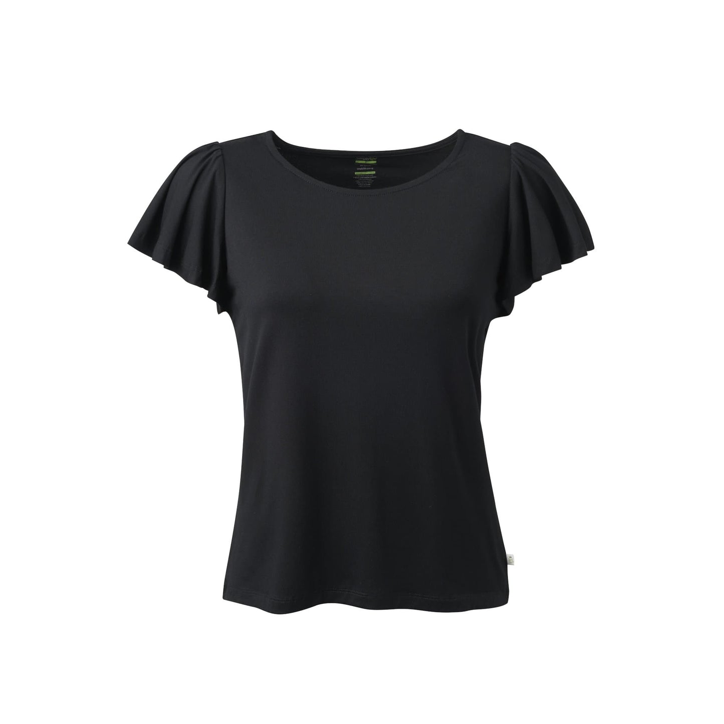 Ladies' Tee with Frilled Sleeves - Black