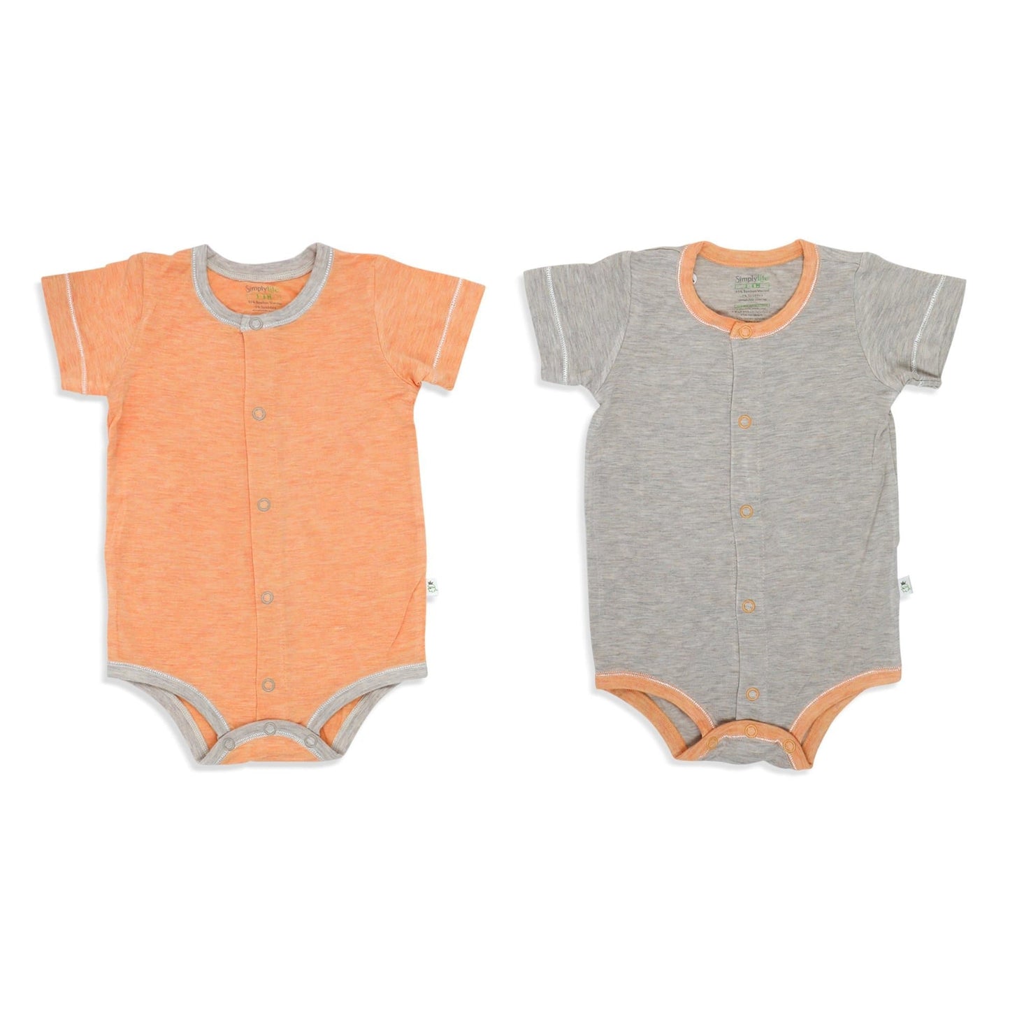 Sandwash Khaki and Orange - Short-sleeved Creeper with Front Buttons (Value Pack of 2) - Simply Life