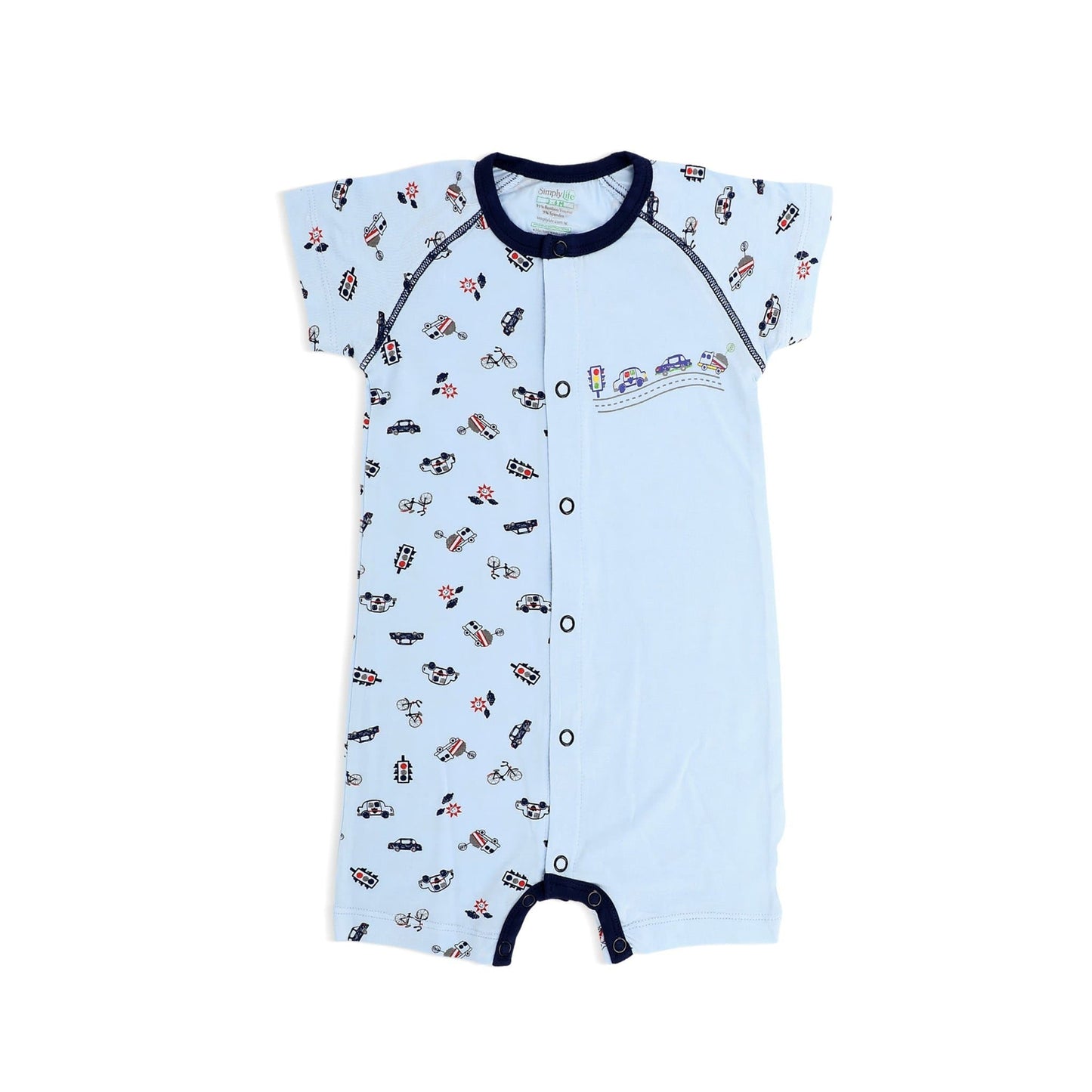 Traffic - Short-sleeved Shortall with Front Buttons (Spot Print) - Simply Life