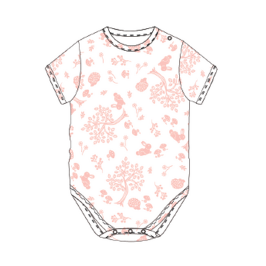 Vintage Forest (Pink) - Baby Romper with shoulder button