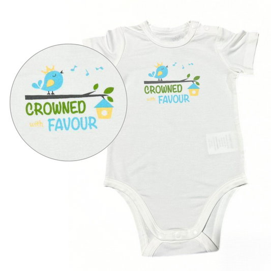 Crowned with Favour - Baby Romper with shoulder button