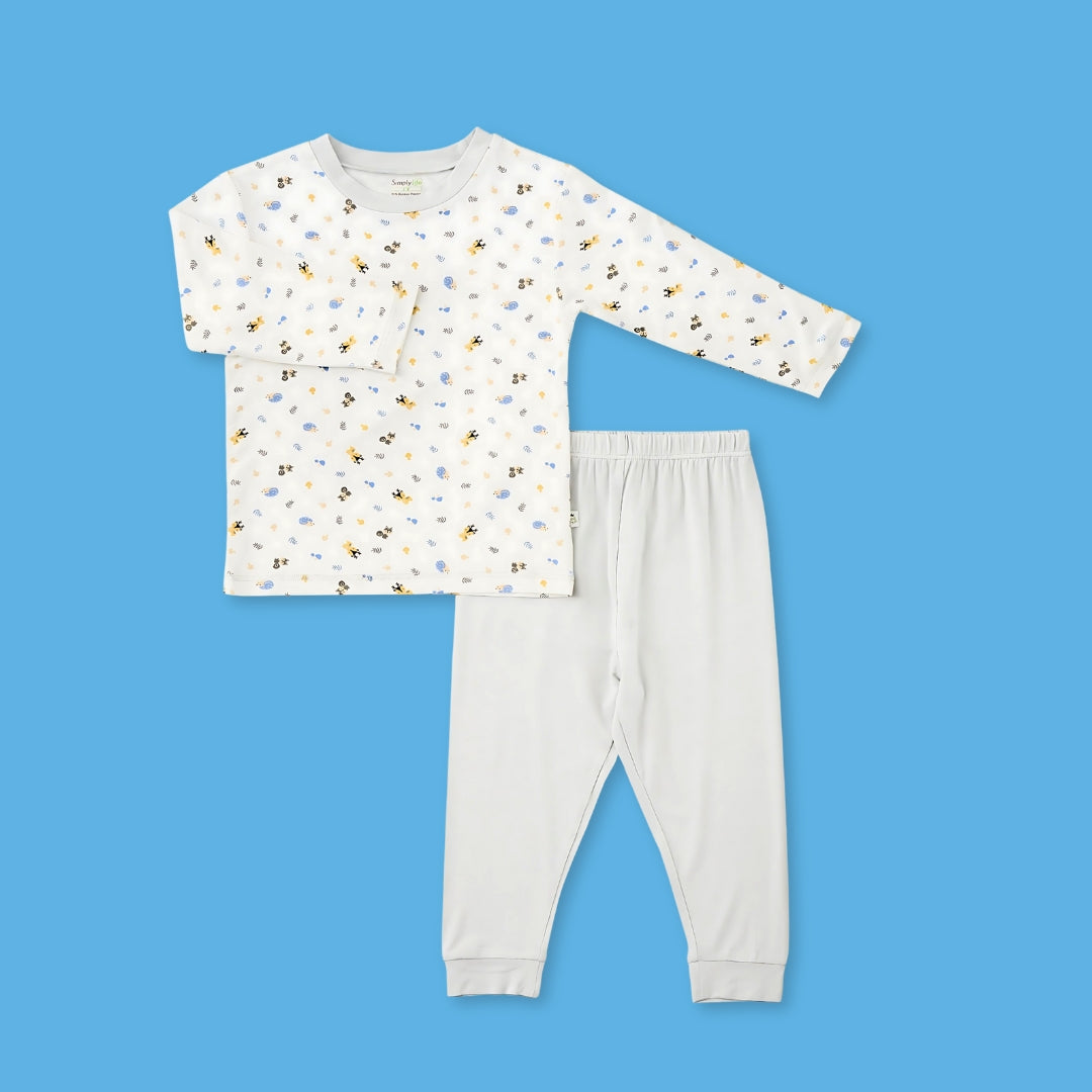 Cute Animals - Long Sleeve Bamboo Pyjamas Set (Grey Pants)