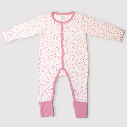 Long sleeved button sleepsuit floral front