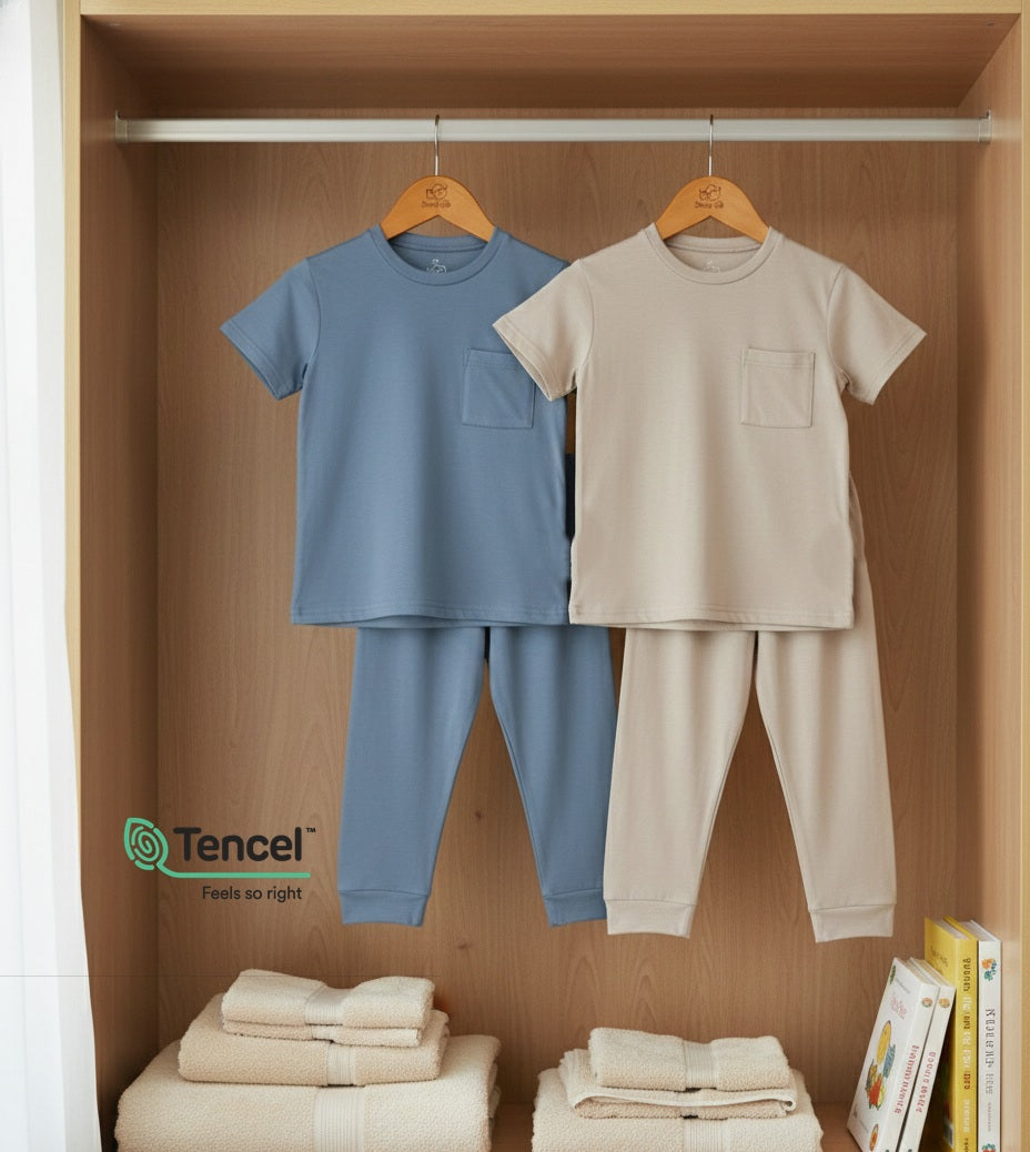Kids Short-sleeve Pyjamas Set (Oat) - TENCEL™ Modal
