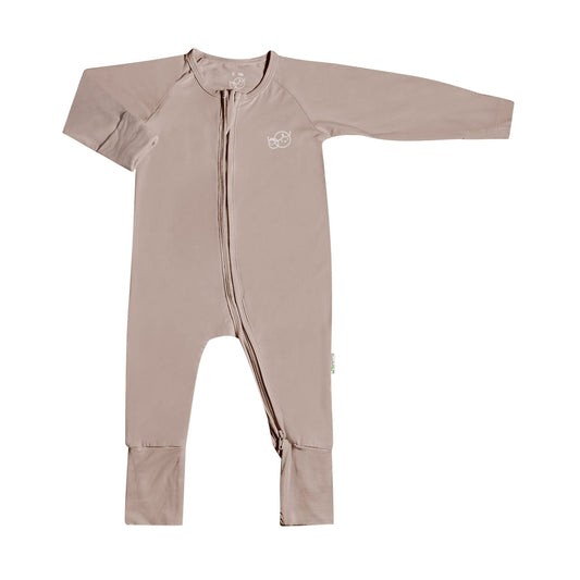 Baby Long-sleeved Zipper Sleepsuit (Taupe) - TENCEL™ Modal