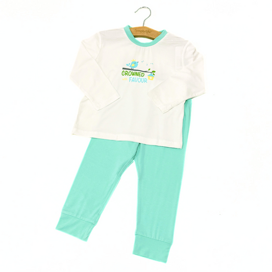 Long Sleeve Bamboo Pyjamas Set (Crowned with favour / Plain Pants)