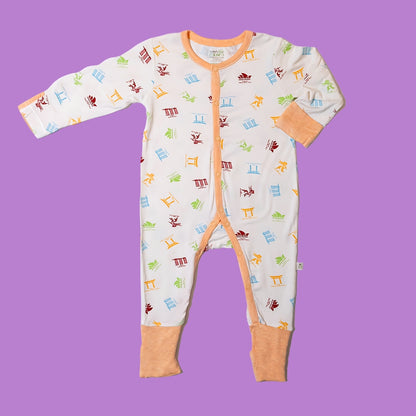 Travel - Long-sleeved Button Sleepsuit with Folded Mittens & Footie