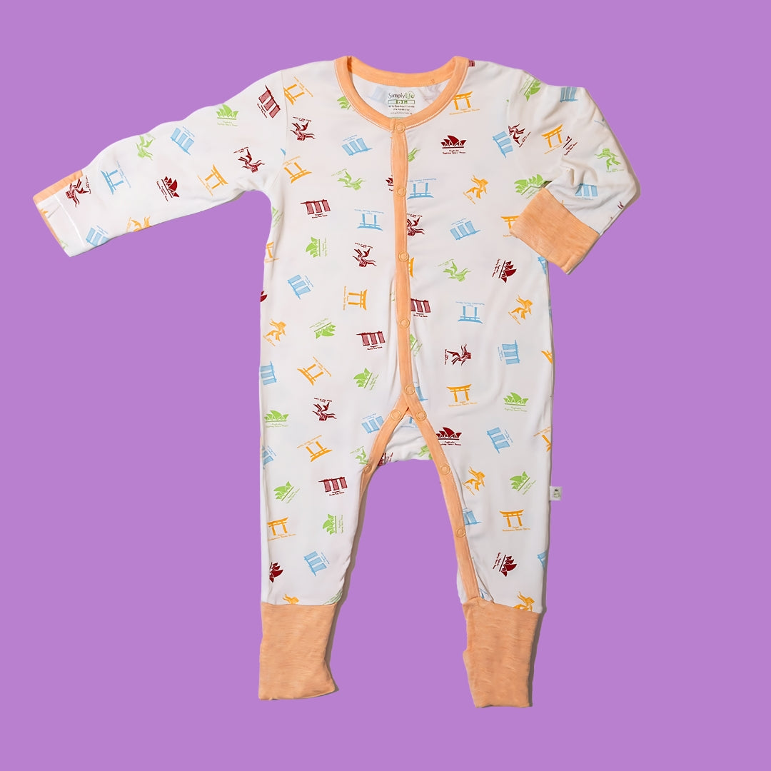 Long-sleeved Button Sleepsuit with Folded Mittens & Footie (Group)