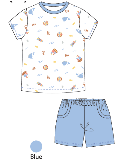 Nautical - Shorts & Tee Set with Mocked Pockets