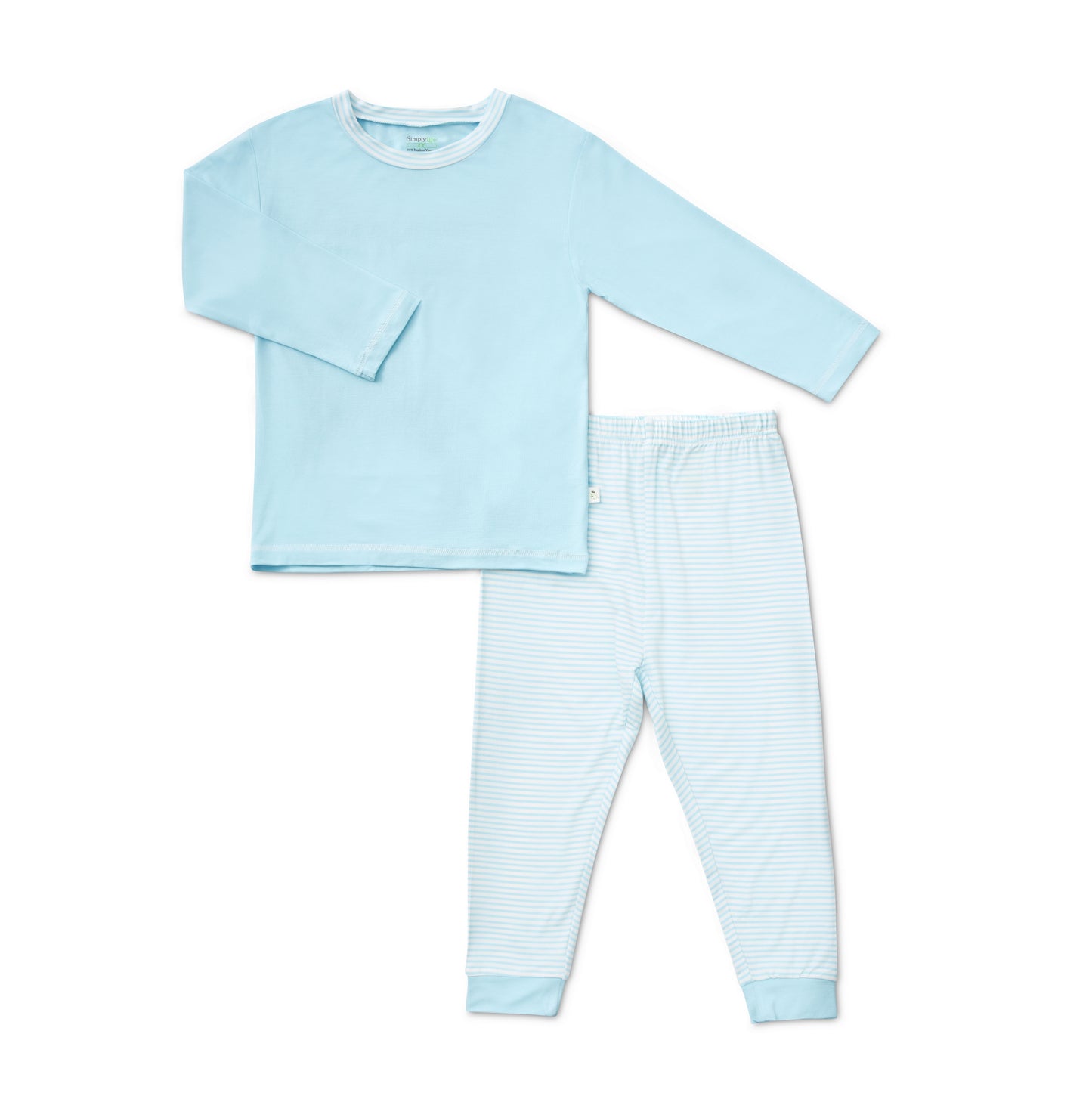 Long Sleeve Bamboo Pyjamas Set (Plain Top / Turquoise Stripes Pants)