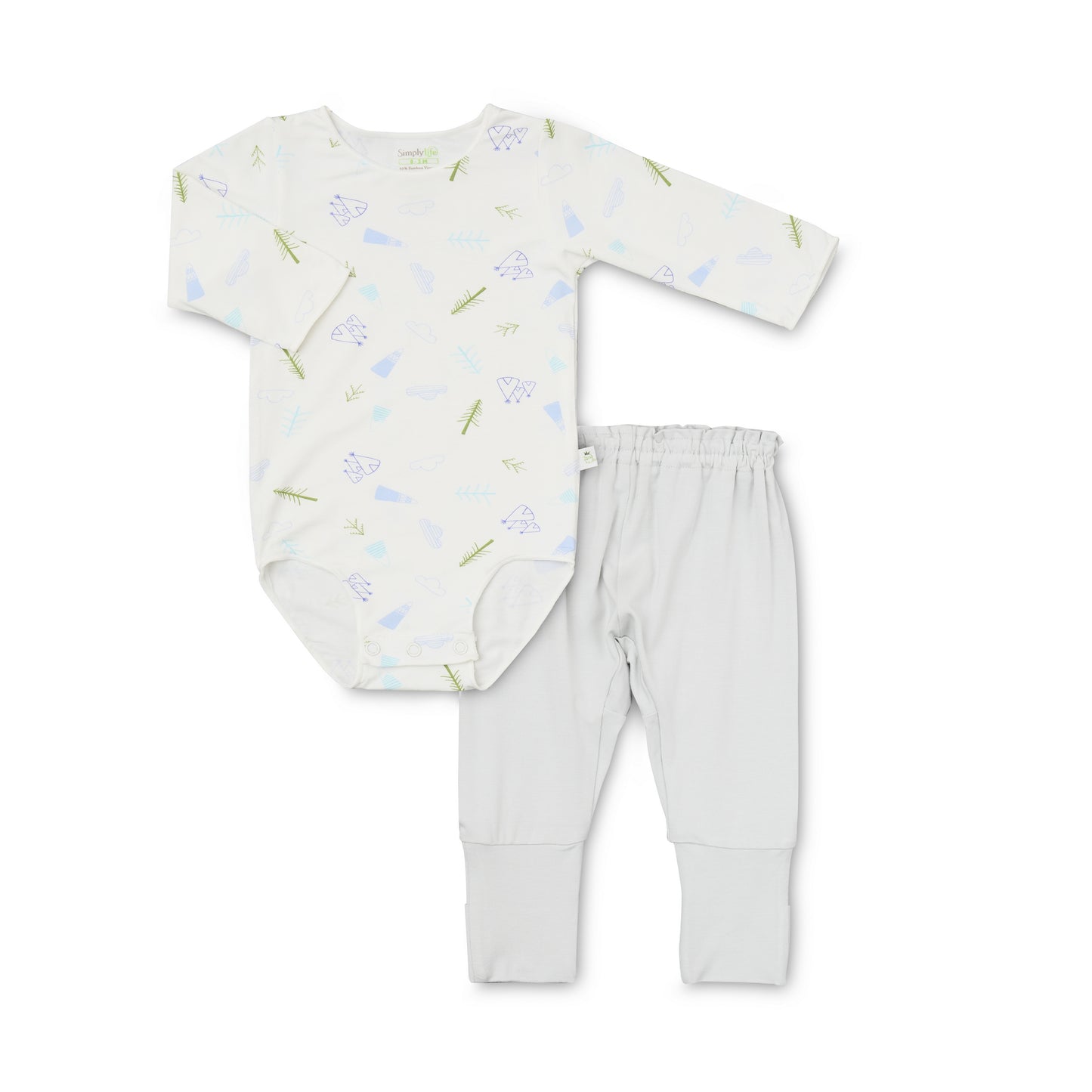 Long-sleeved Stretchy Romper with Footie Pants Set