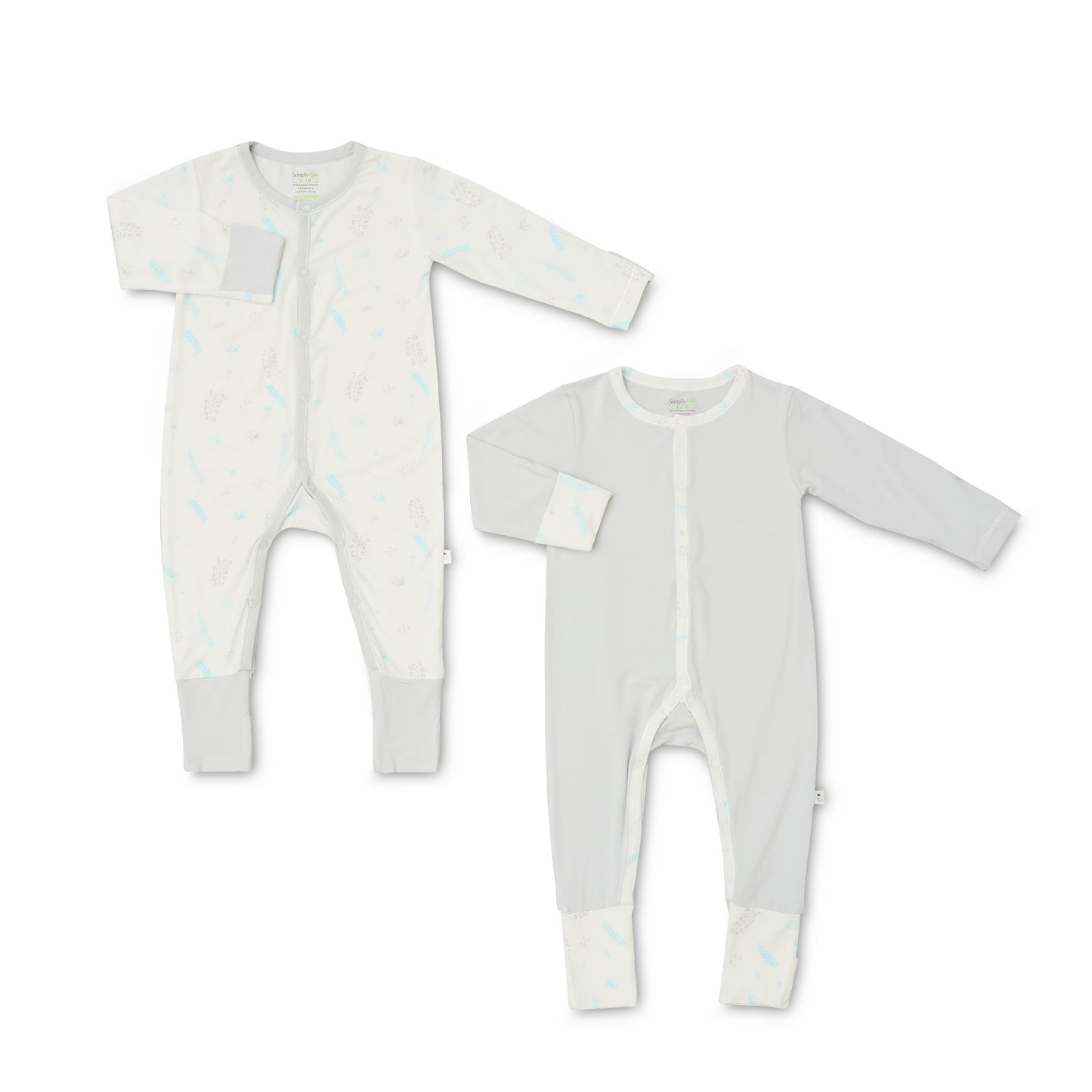 Baby Long-sleeved Button Sleepsuit (Foldable Mittens & Footies) (Pack of 2) (Group)