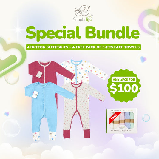 1010 - Baby Button Sleepsuit Value Packs - 2 for S$100