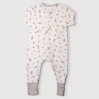 Apples - Long-sleeved Button Sleepsuit with Folded Mittens & Footie (Khaki)