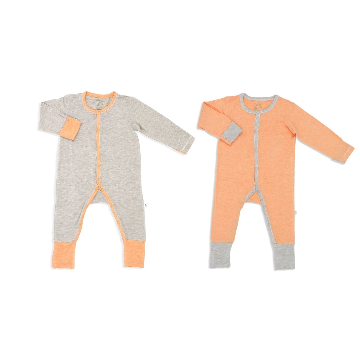 Baby Long-sleeved Button Sleepsuit (Foldable Mittens & Footies) (Pack of 2) (Group)