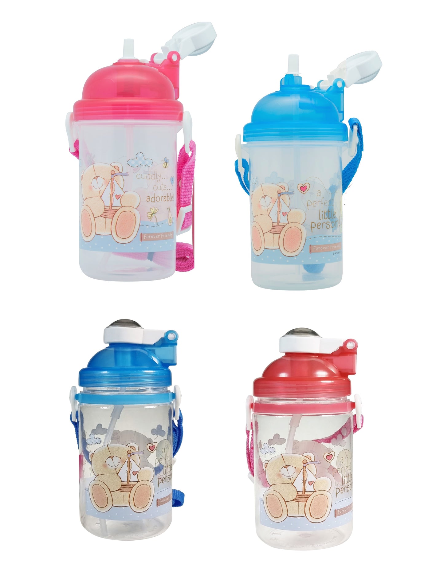Forever Friends - BPA-free Kids Girl/Boy Canteen Water Bottle with Adjustable Strap & Straw (Children School)