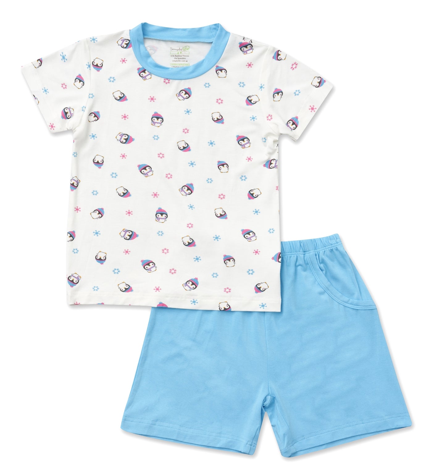 Cute Penguins - Kids Shorts & Tee Set (Mock Pockets)