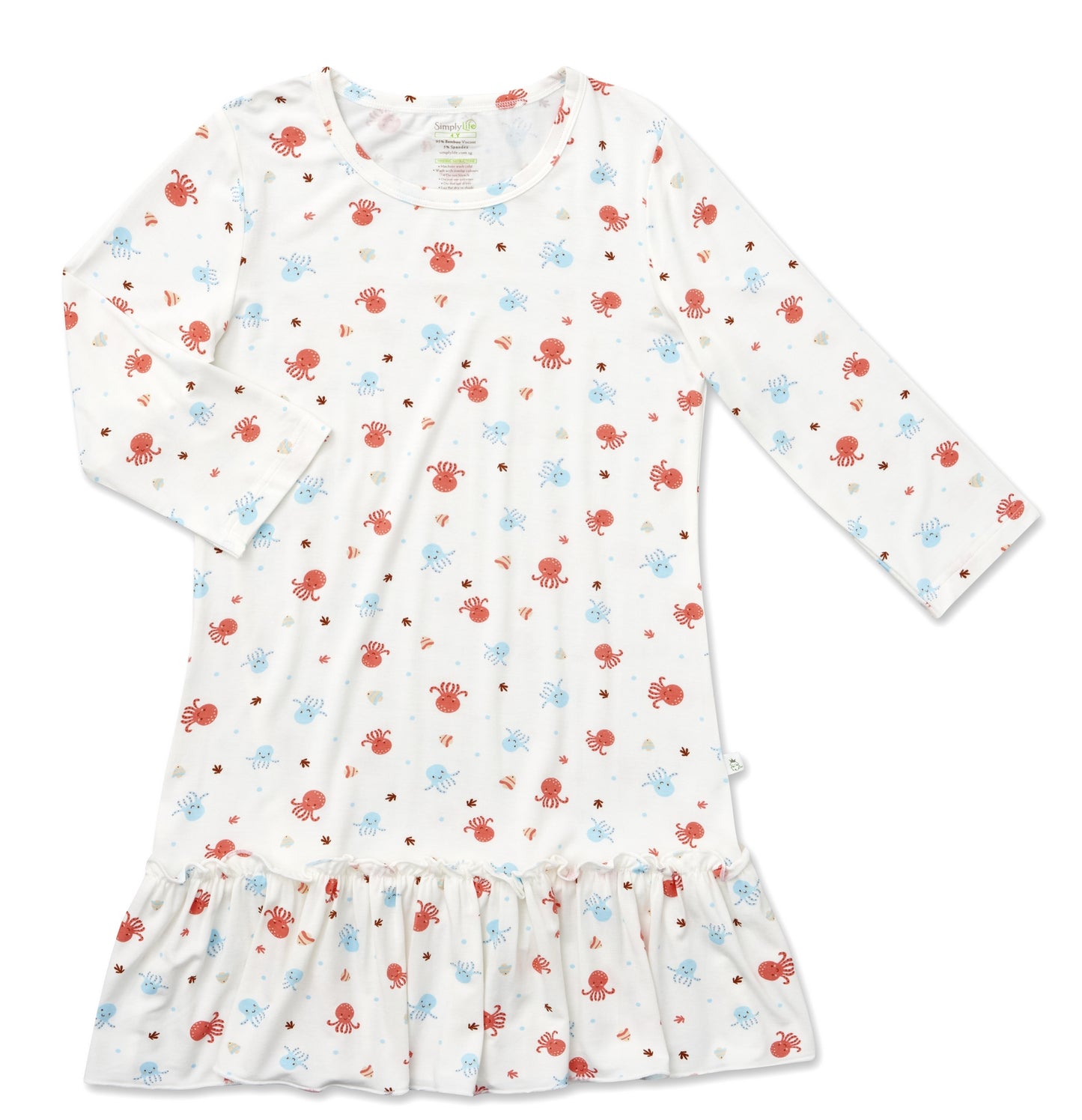 Octo -  Kids Nightie (Long Sleeves with Bottom Ruffles)