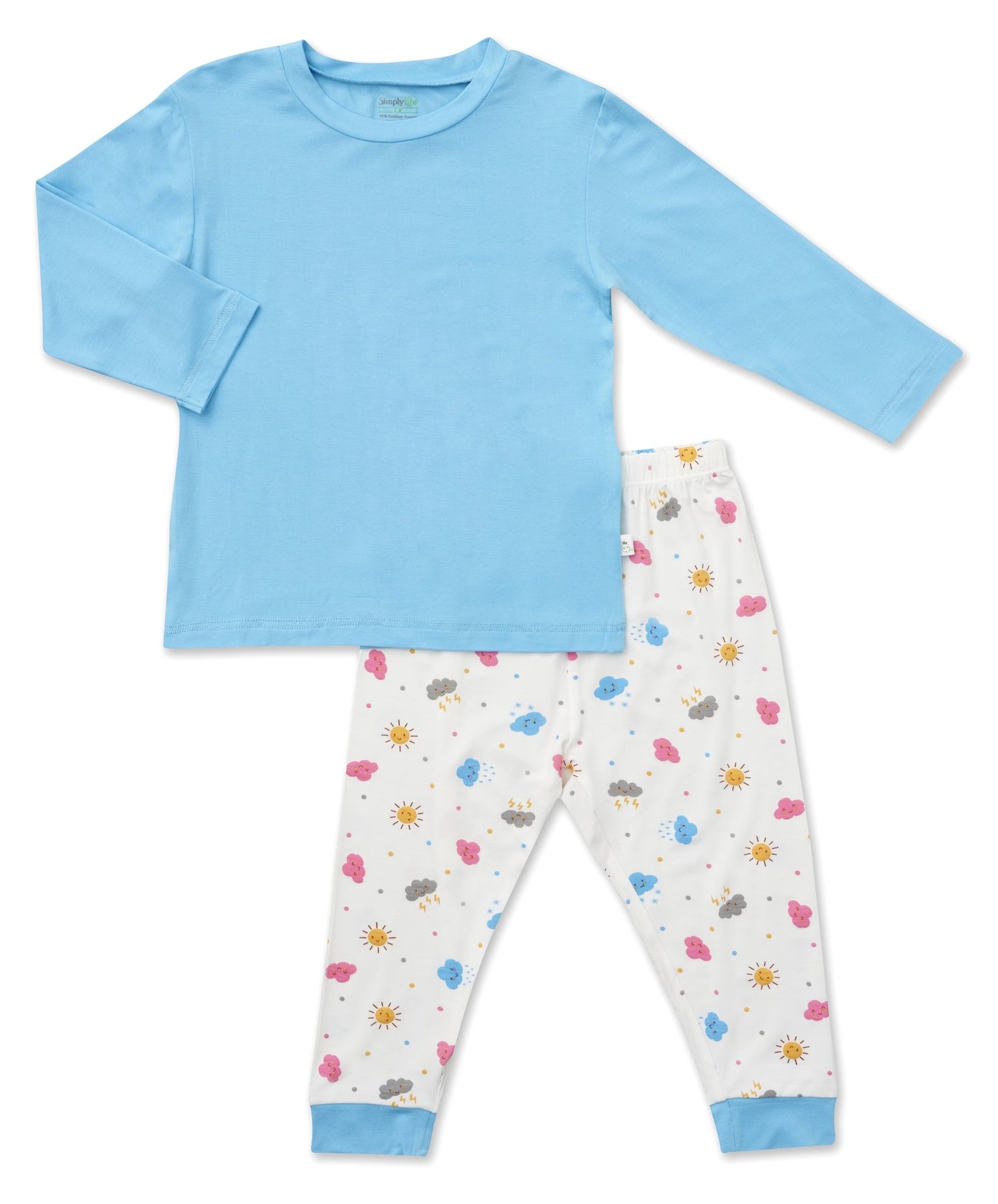 Kids Long-sleeve Bamboo Pyjamas Set (Solid Colour Tops)