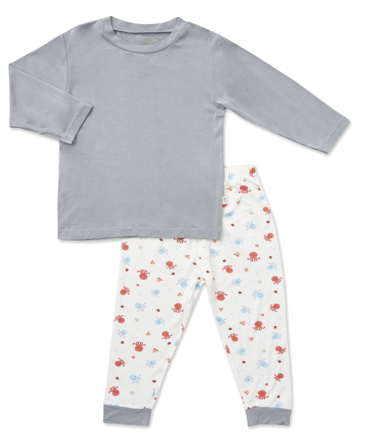 Kids Long-sleeve Bamboo Pyjamas Set (Solid Colour Tops)