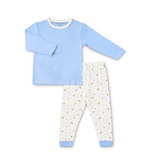 Long Sleeve Bamboo Pyjamas Set (Blue top / Cute Animals printed pants)