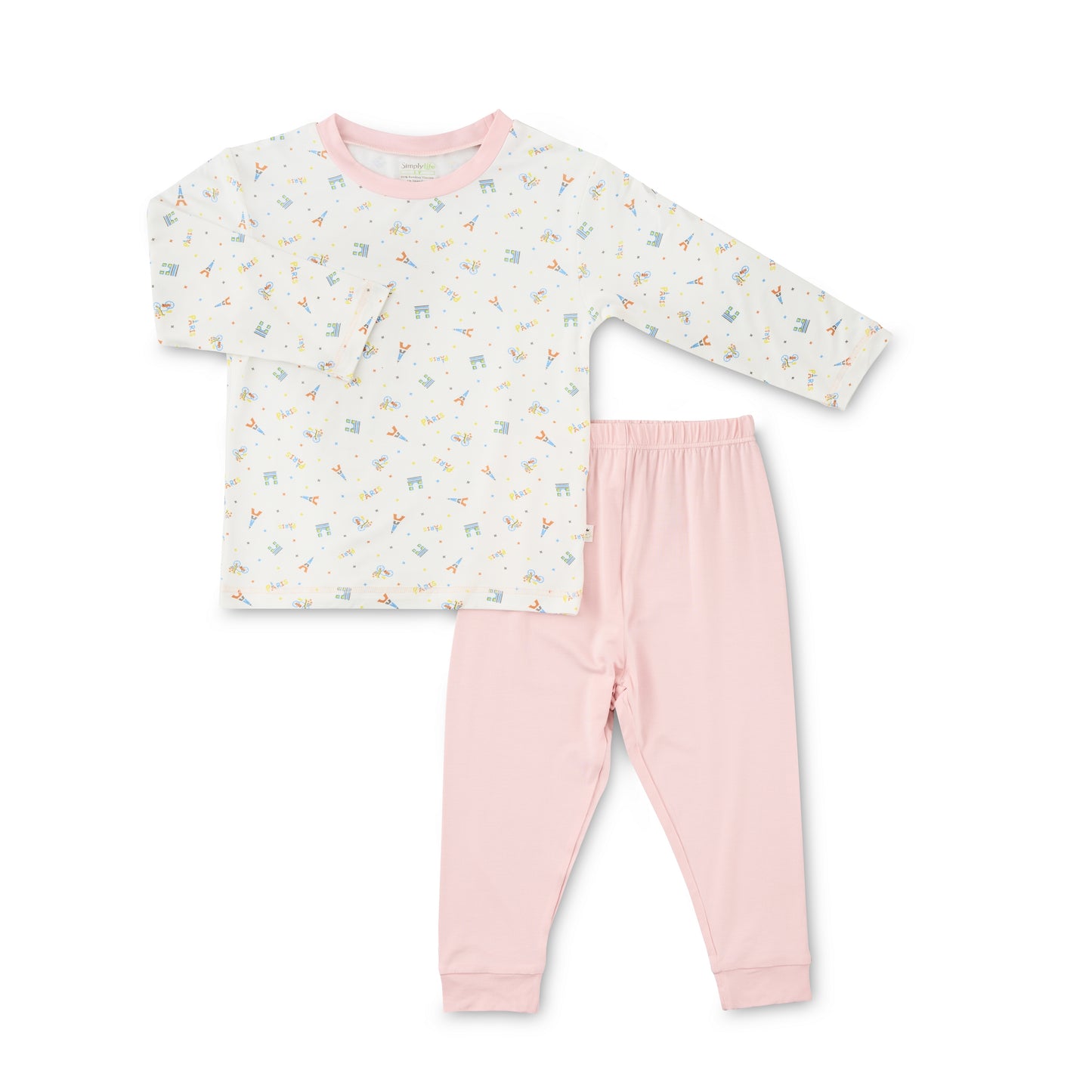 Paris - Long Sleeve Bamboo Pyjamas Set (Pink Pants)