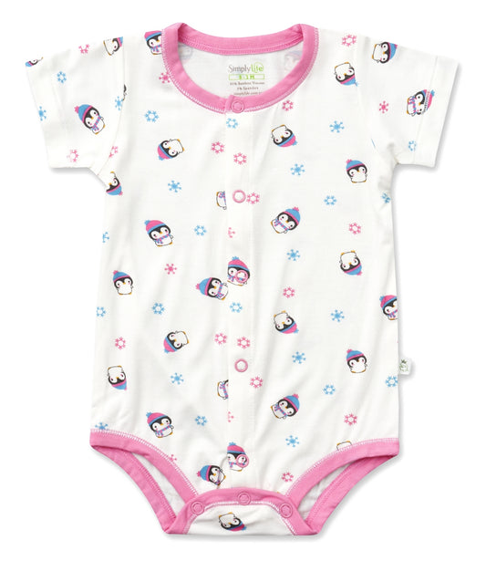 Cute Penguins - Short-sleeved Creeper with Front Buttons