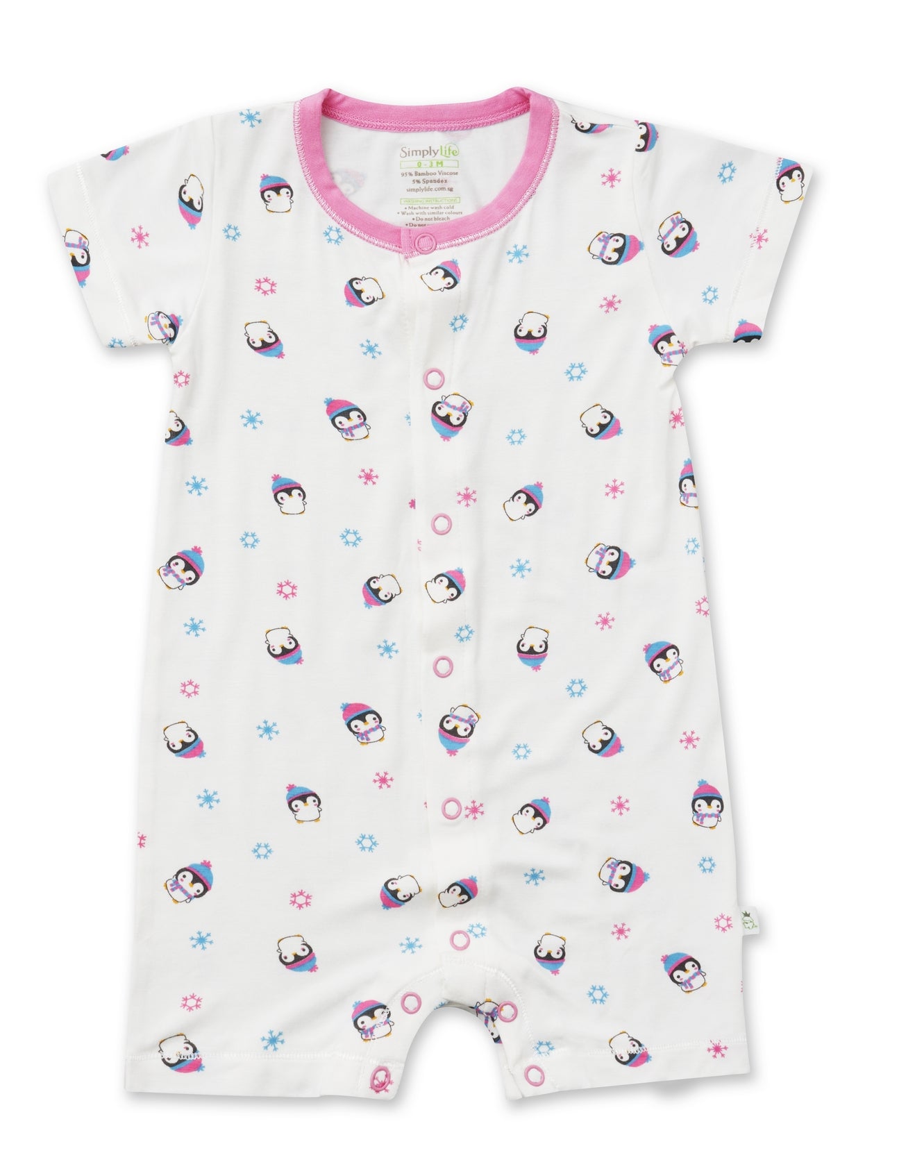Cute Penguins - Short-sleeved Shortall with Front Snap Buttons