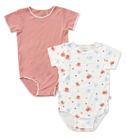 Octo and Coral - Short-sleeved Stretchy Romper (Pack of 2)