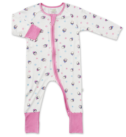 Cute Penguins - Baby Long-sleeved Zipper Sleepsuit (Foldable Mittens & Footies)