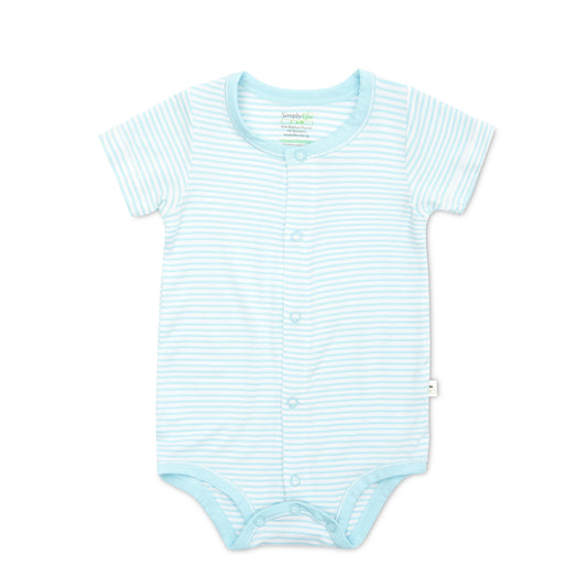 Turquoise Stripes - Short-sleeved Creeper with Front Buttons