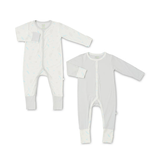 Breeze & Grey - Long-sleeved Snap Button Sleepsuit with Convertible Cuffs / Mittens & Footie (Value Pack of 2)