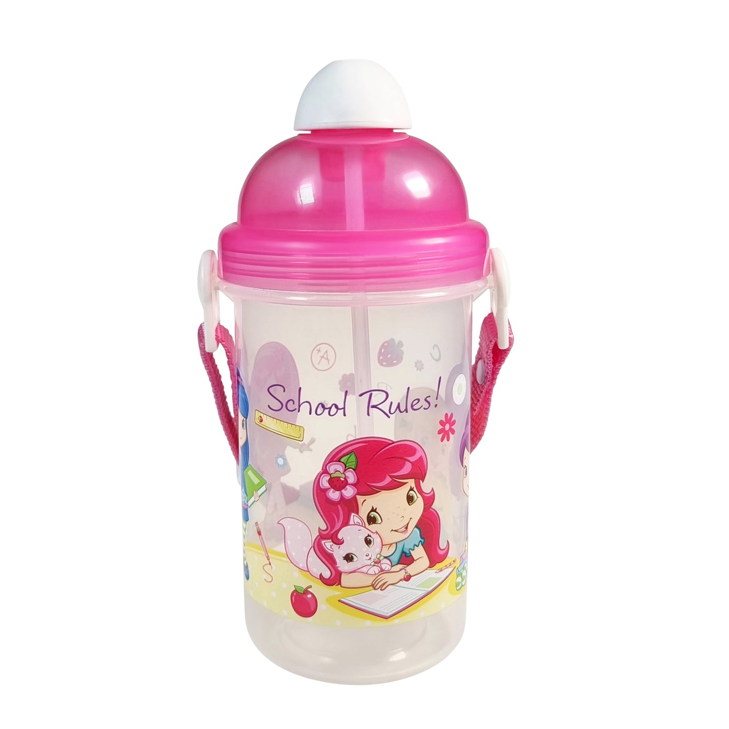Strawberry Shortcake - BPA-free Kids Girl Canteen Water Bottle with Adjustable Strap & Soft Straw silicon spout (Children School)