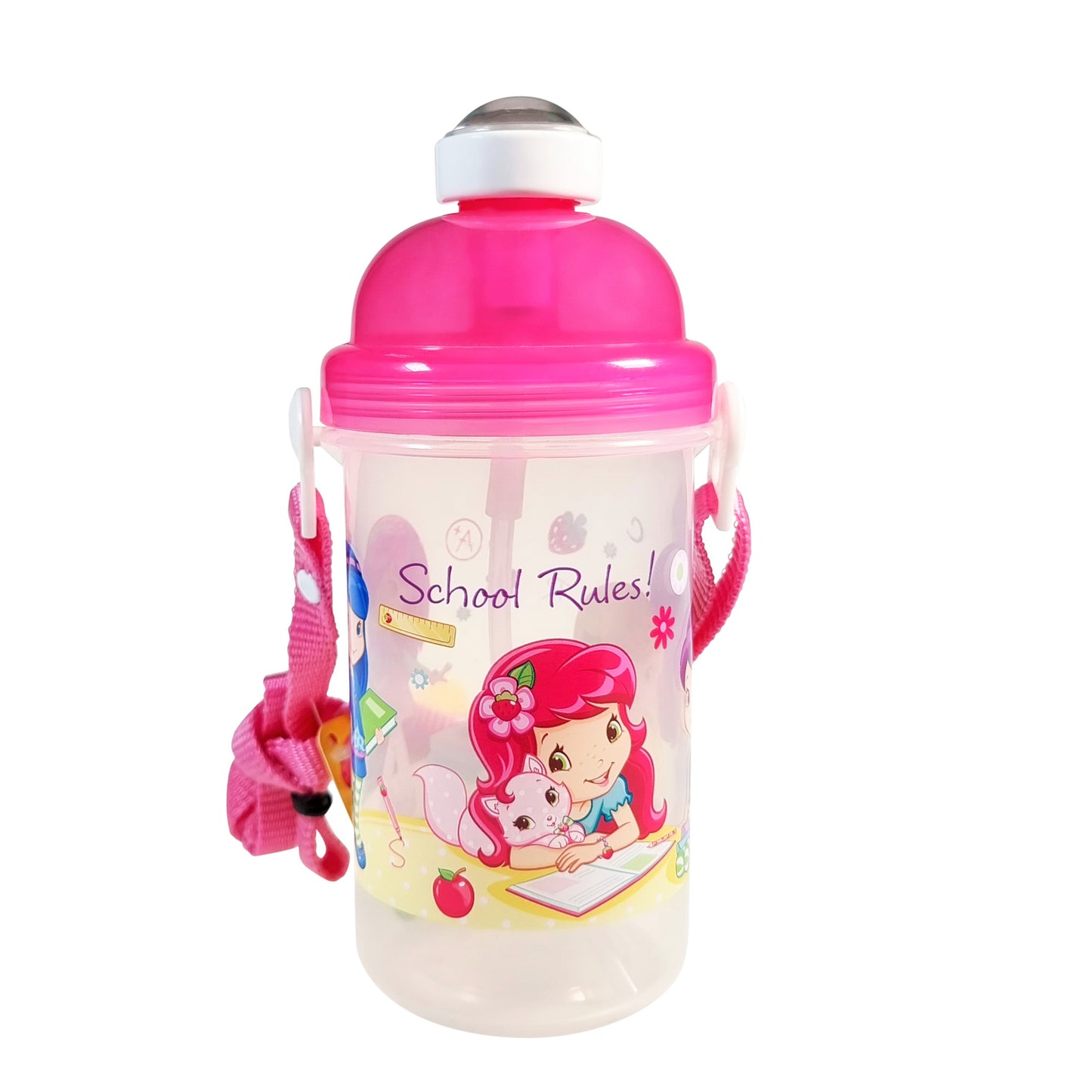 Strawberry Shortcake - BPA-free Kids Girl Canteen Water Bottle with Adjustable Strap & Straw (Children School)