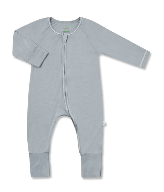Classic long-sleeved Zipper Sleepsuit with Folded Mittens & Footie - Grey