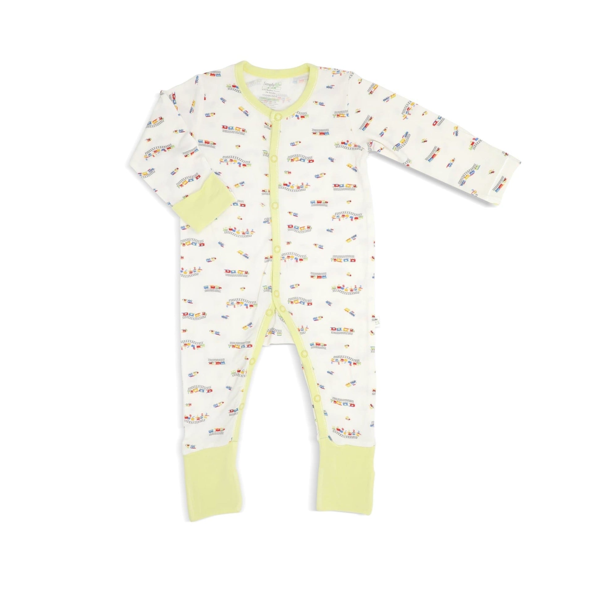 ABC Train - Long-sleeved Button Sleepsuit with Folded Mittens & Footie by simplylifebaby