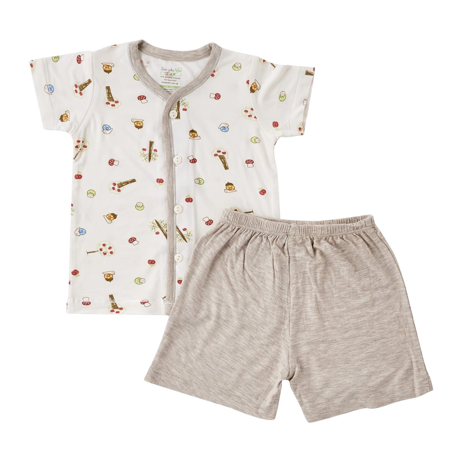 Apples - Short sleeved button vest with shorts (Khaki) - Simply Life