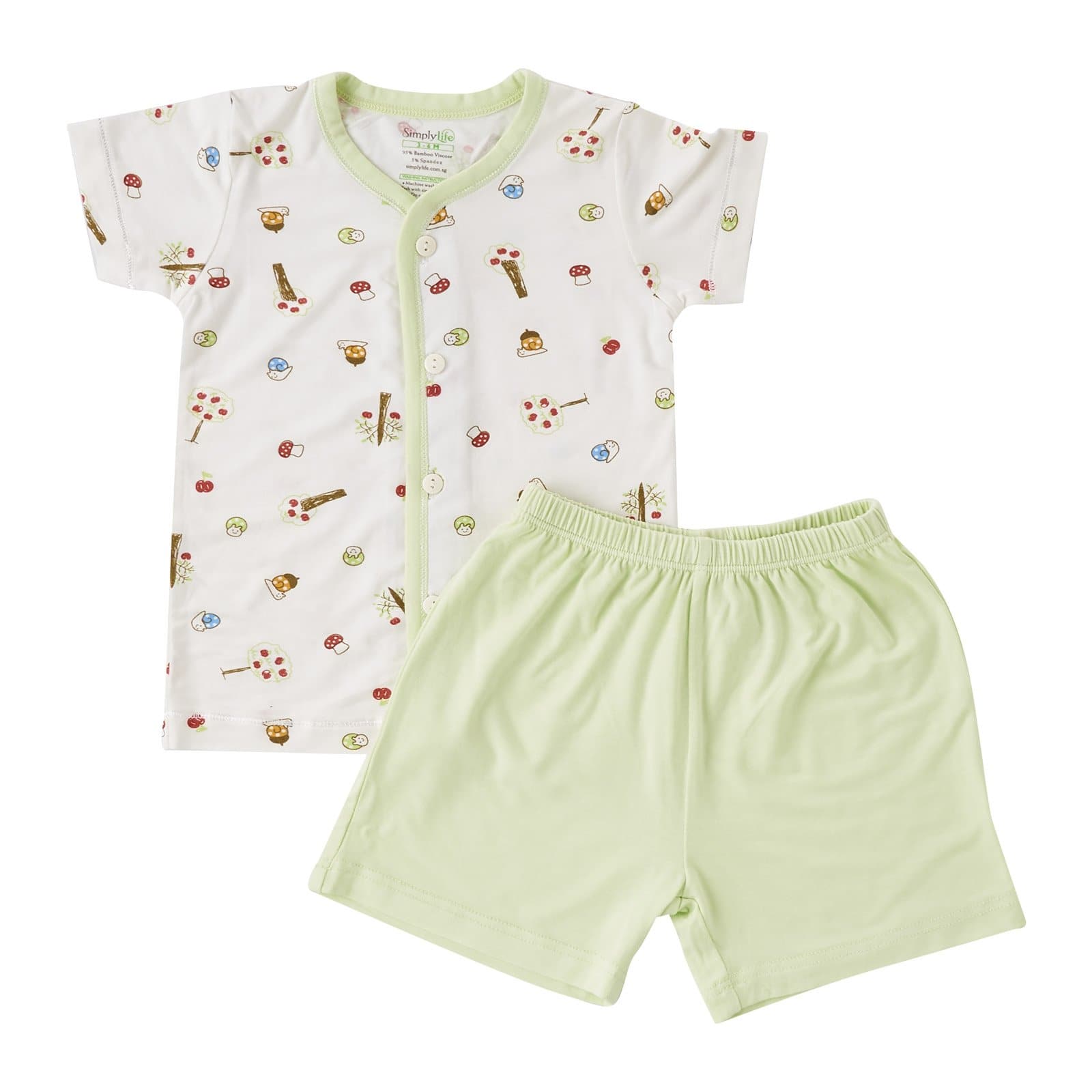 Apples - Short sleeved button vest with shorts (Mint) - Simply Life